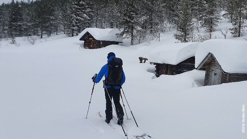 Direction Saariselkä pour une journée de prise en main du matériel et de courses avec produits locaux pour le raid. La neige est au rendez-vous… Bonne tempête, 30cm de fraiche sur les pistes.