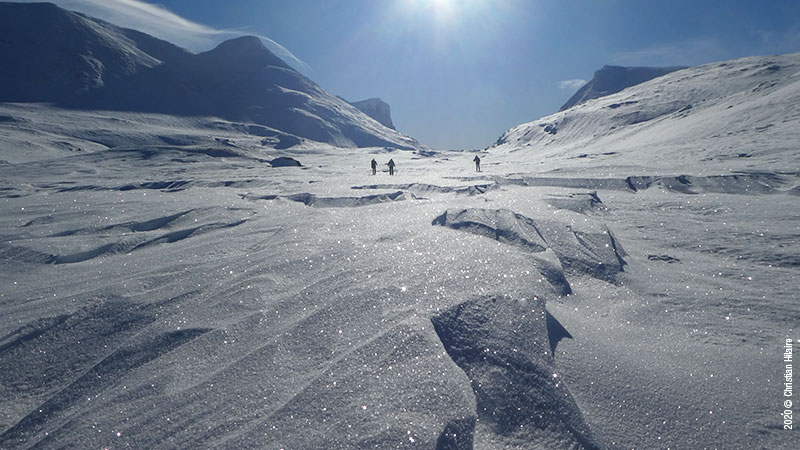 Journée de ski de randonnée nordique sans pulka, dans une vallée reculée du Sarek.